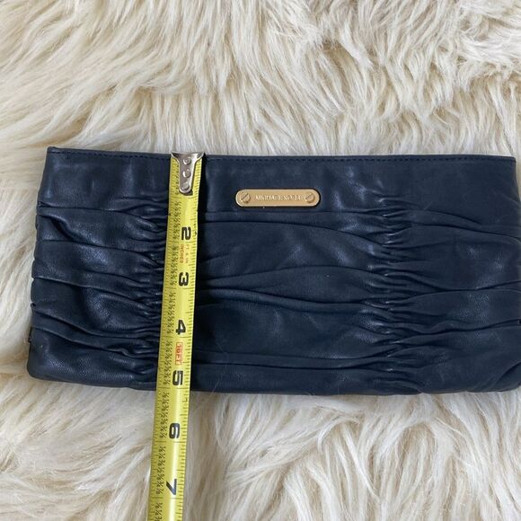 Michael Kors black leather scrunched design clutch with gold accents New… - Picture 6 of 10
